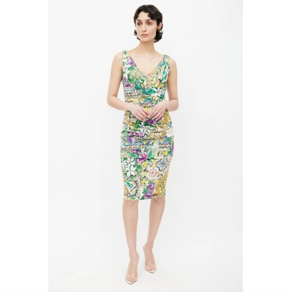 Dolce & Gabbana Multicolour Floral Ruched V-Neck Dress Size 40 - Picture 1 of 7